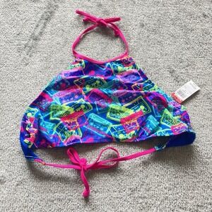 Joe Boxer Bikini Top Juniors Large Blue Y2K Tie Dye Swim Top NWT